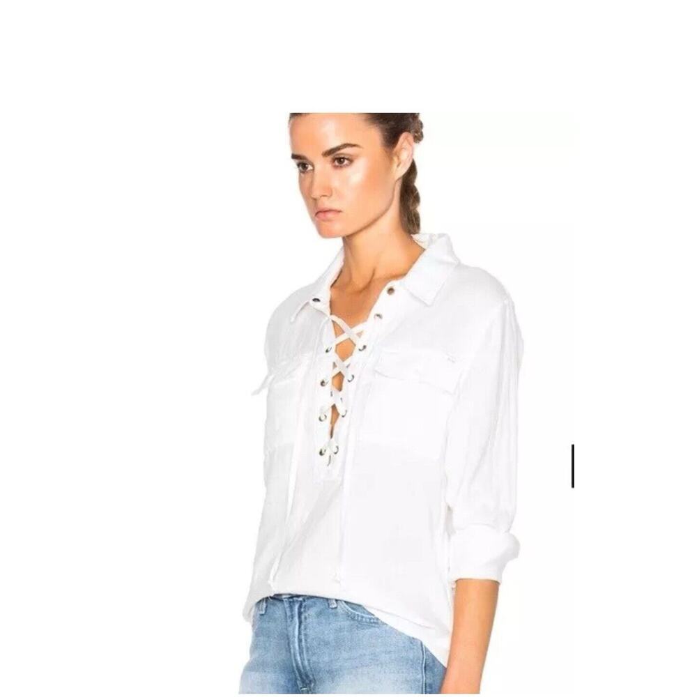 Mother White Lace Up Frenchie 100% Cotton Top Size Xs 1681